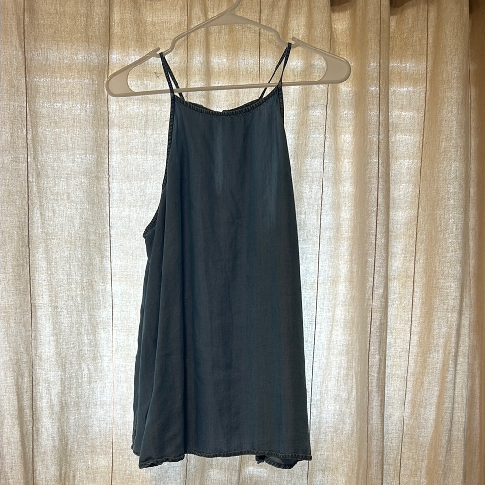 Stylish Old Navy Denim Blue Long Sleeveless Top - High Neck, Keyhole Back